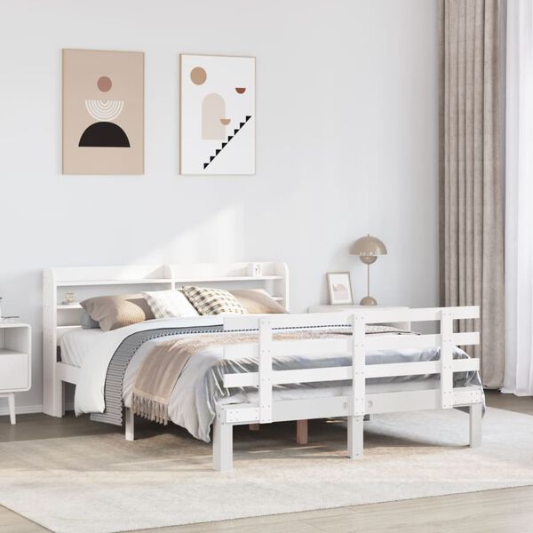 vidaXL Estructura de cama con cabecero madera pino blanco 135x190 cm