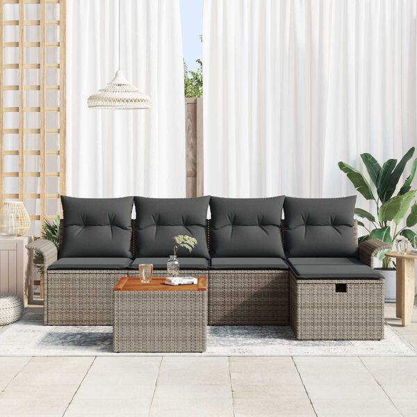 vidaXL Conjunto de sof&aacute;s de jard&iacute;n 6 pcs Gris rat&aacute;n sint&eacute;tico
