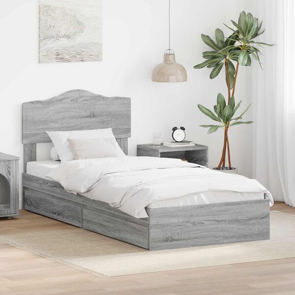 vidaXL Cama con almacenamiento con cabecera Gris Sonoma 70 x 190 cm