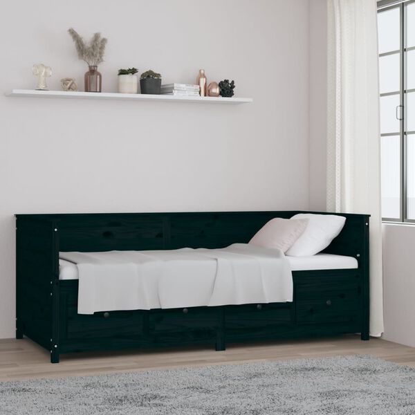 vidaXL Sof&aacute; cama madera maciza de pino negro 90x200 cm
