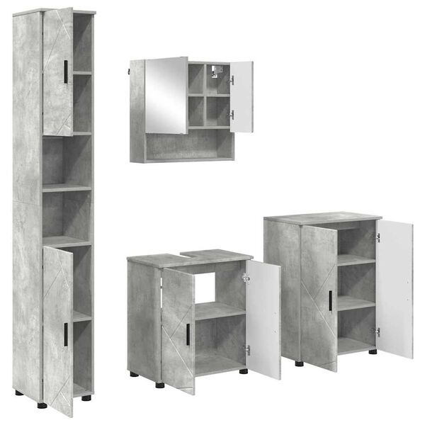 vidaXL Juego de muebles de ba&ntilde;o con almacenamiento 4 pcs Gris Concreto