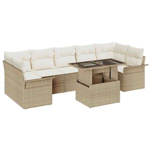vidaXL Conjunto de sof&aacute; de jard&iacute;n 8 pcs Beige Rattan de Poli&eacute;ster