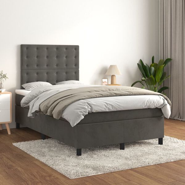 vidaXL Cama box spring con colch&oacute;n terciopelo gris oscuro 120x200 cm