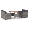 vidaXL Set de muebles de jard&iacute;n 3 pzas y cojines rat&aacute;n sint&eacute;tico gris