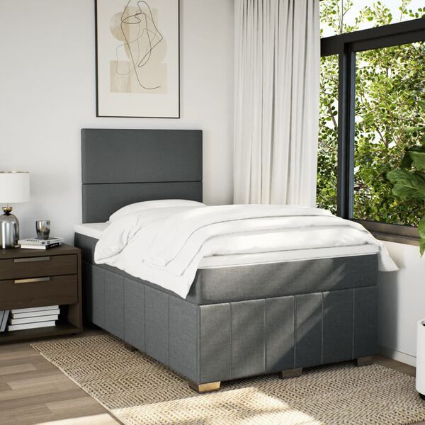 vidaXL Cama box spring con colch&oacute;n tela gris oscuro 120x200 cm