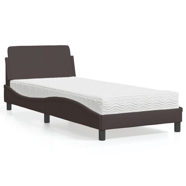 vidaXL Cama con colchón Dover tela marrón oscuro 90x200 cm