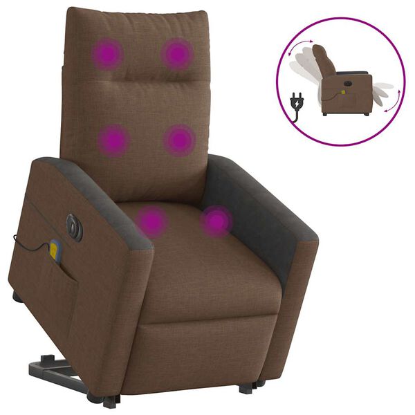 vidaXL Sill&oacute;n de masaje el&eacute;ctrico reclinable elevable tela marr&oacute;n