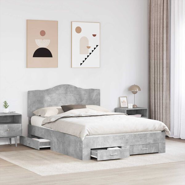 vidaXL Estructura de cama con cabecera Gris Concreto 150 x 200 cm