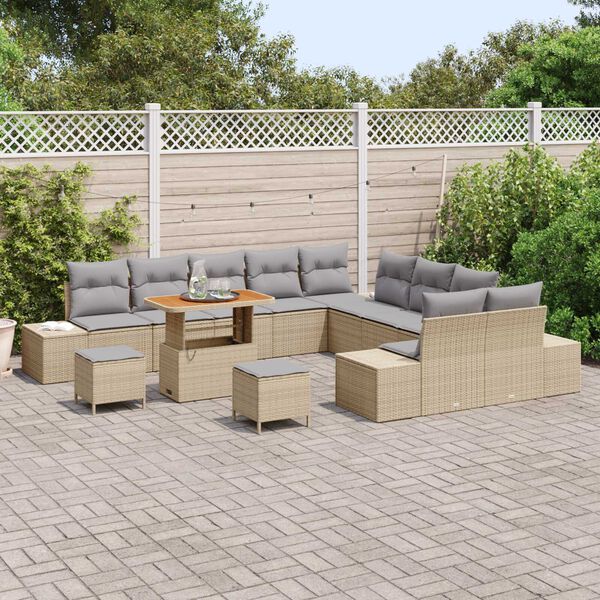 vidaXL Conjunto de sof&aacute;s de jard&iacute;n con coj&iacute;n 13 pcs Beige Polirat&aacute;n
