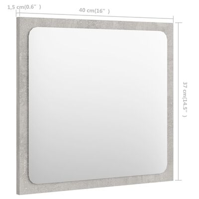 vidaXL Espejo de baño madera contrachapada gris hormigón 40x1,5x37 cm