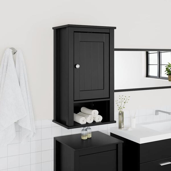 vidaXL Mueble de pared ba&ntilde;o BERG madera maciza pino negro 40x27x71,5cm