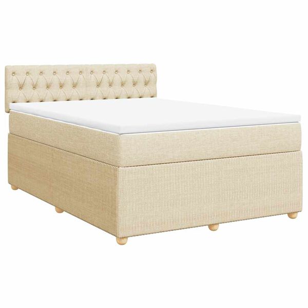 vidaXL Cama box spring con colch&oacute;n tela color crema 160x200 cm