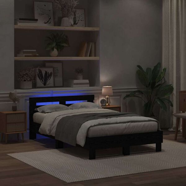 vidaXL Estructura de cama con LED Roble Negro 135 x 190 cm