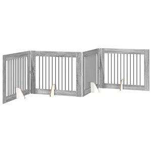 vidaXL Puerta para perros plegable con soportes 4 pcs Gris Sonoma