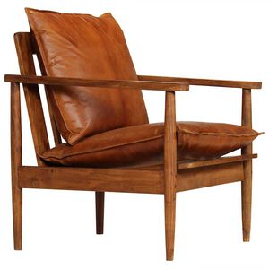 vidaXL Sill&oacute;n de cuero aut&eacute;ntico marr&oacute;n con madera de acacia