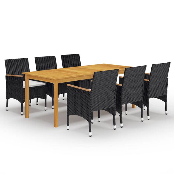 vidaXL Juego de comedor de jard&iacute;n de 7 piezas negro