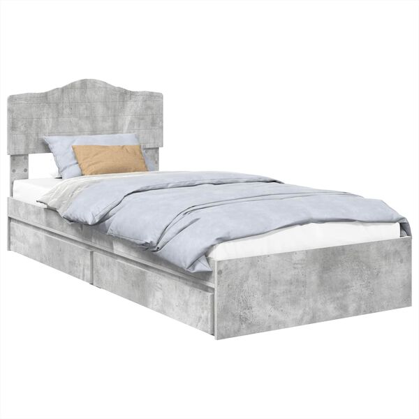 vidaXL Cama con almacenamiento con cabecera Gris Concreto 90 x 200 cm