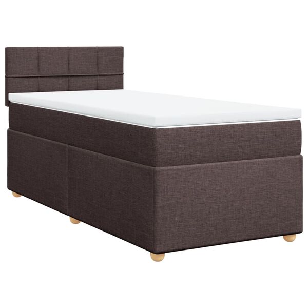 vidaXL Cama box spring con colch&oacute;n tela marr&oacute;n oscuro 90x190 cm