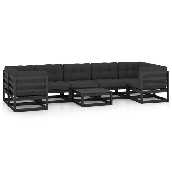 vidaXL Set de muebles de jard&iacute;n 8 pzas con cojines madera pino negro