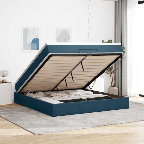 vidaXL Estructura de cama otomana colch&oacute;n azul oscuro 180x200 cm
