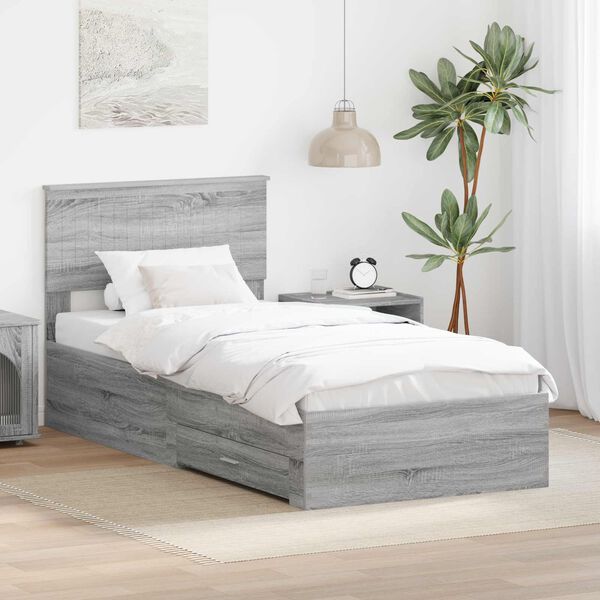 vidaXL Estructura de cama Gris Sonoma 90 x 190 cm Madera de ingenier&iacute;a