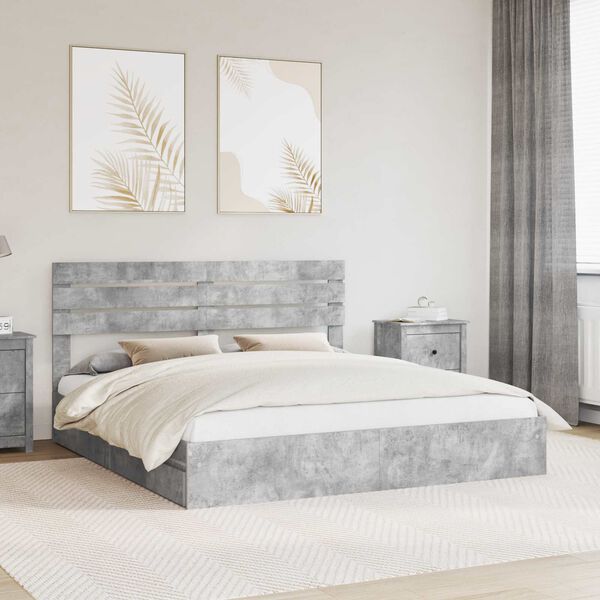 vidaXL Cama con almacenamiento con cabecera Gris Concreto 200 x 200 cm
