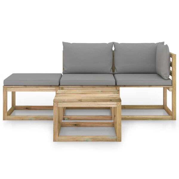 vidaXL Juego de muebles de jard&iacute;n 4 piezas con cojines gris