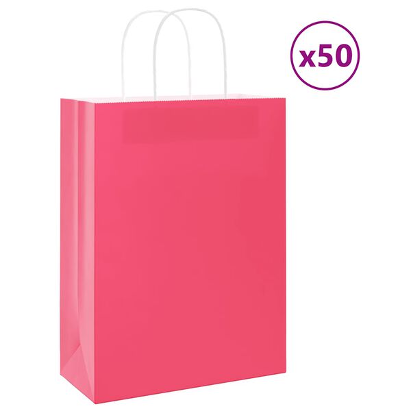 vidaXL Bolsas de papel con asas 50 uds rosa 26x12x35 cm