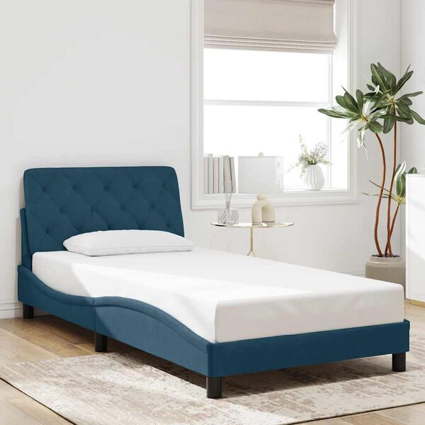 vidaXL Estructura de cama con LED sin colch&oacute;n terciopelo azul 100x200 cm