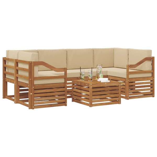 vidaXL Juegos de sof&aacute;s 7 pcs Natural y Beige Madera de Acacia S&oacute;lida
