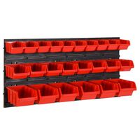 vidaXL Set estantes taller 26 pzas polipropileno rojo y negro 77x39 cm