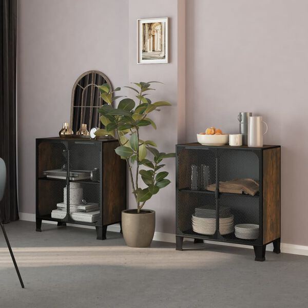 vidaXL Armarios de almacenaje 2 uds metal y MDF marr&oacute;n r&uacute;stico