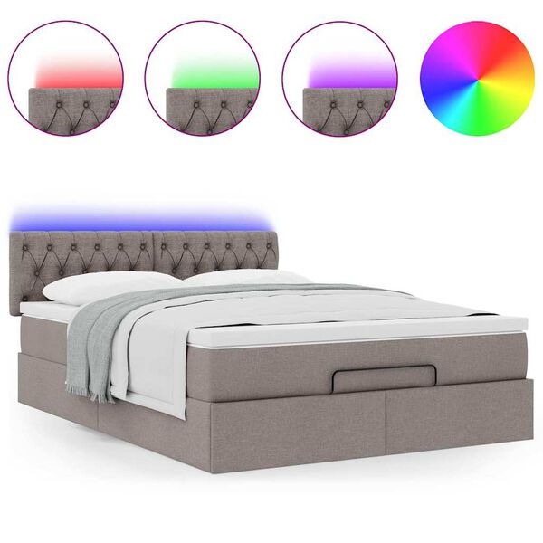 vidaXL Cama otomana con colch&oacute;n y luces LED gris topo 140x200 cm Tela