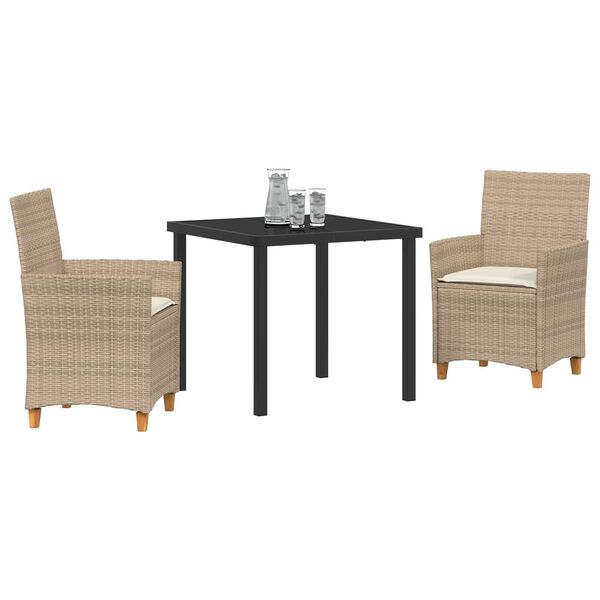 vidaXL Conjunto de Comedor de Jard&iacute;n 3 pcs Beige rat&aacute;n sint&eacute;tico