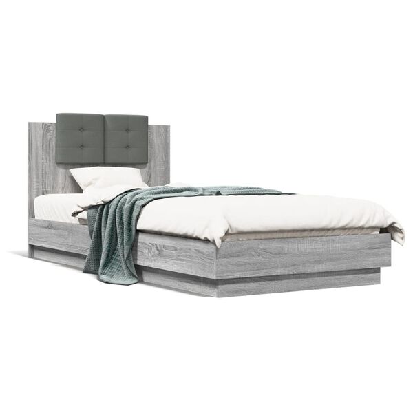 vidaXL Cama con cabecero madera de ingenier&iacute;a gris Sonoma 90x200 cm
