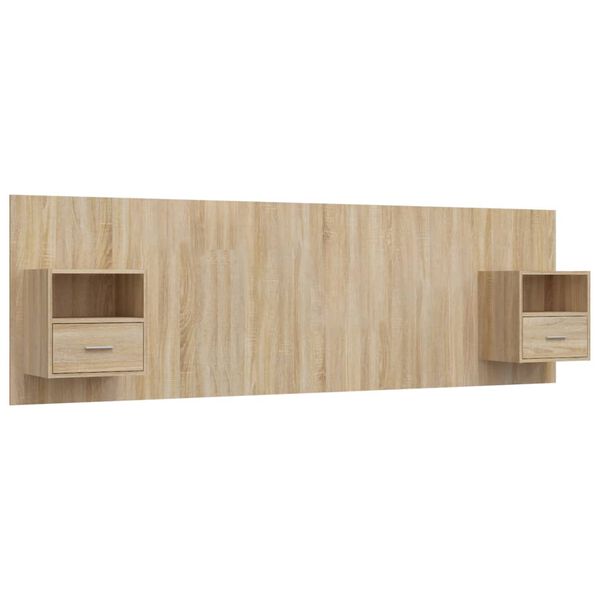 vidaXL Cabecero de cama con mesitas madera contrachapada roble Sonoma