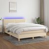 vidaXL Cama box spring colch&oacute;n y luces LED tela crema 140x190 cm