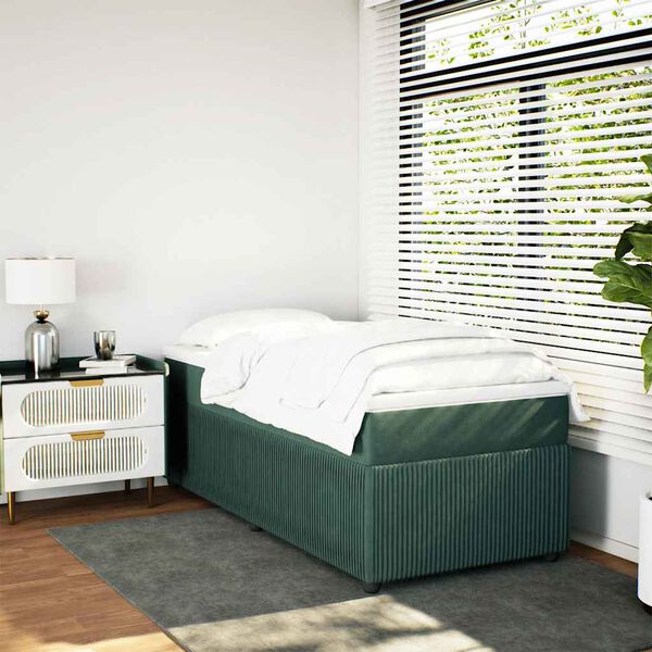 vidaXL Cama box spring con colch&oacute;n terciopelo verde oscuro 90x200 cm