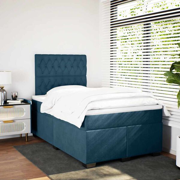 vidaXL Cama box spring con colch&oacute;n terciopelo azul 120x200 cm