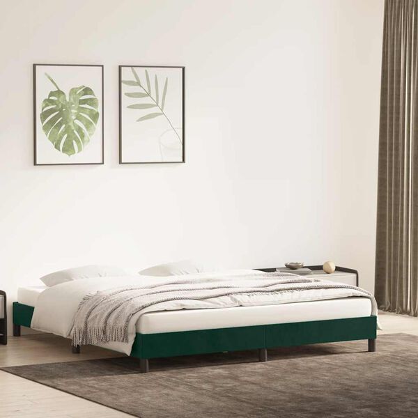vidaXL Estructura cama sin colch&oacute;n terciopelo verde oscuro 200x210cm