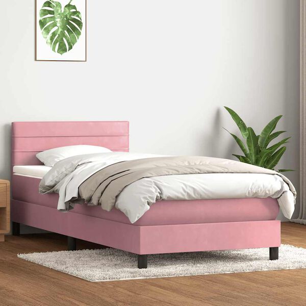 vidaXL Cama box spring con colch&oacute;n y LED terciopelo rosa 100x210 cm