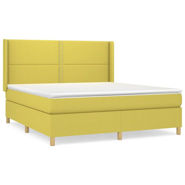 vidaXL Cama box spring con colch&oacute;n tela verde 180x200 cm