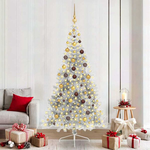 vidaXL &Aacute;rbol de Navidad Artificial Preiluminado Plateado 210 cm PET