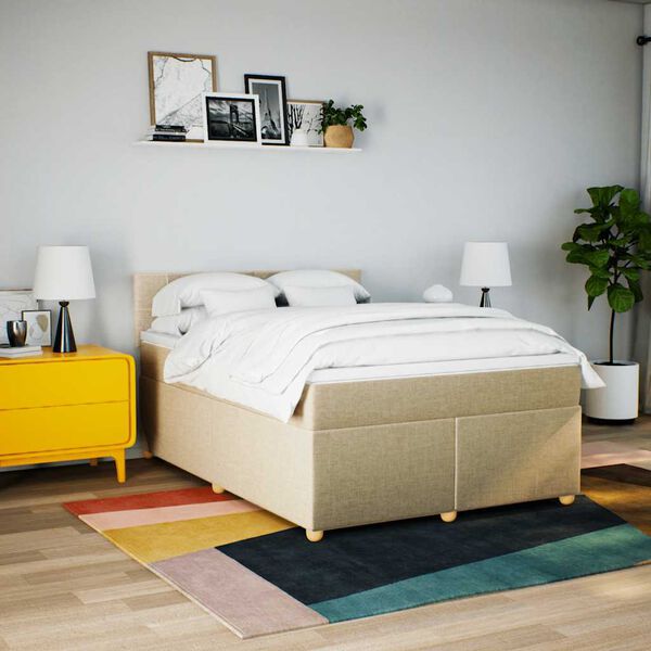 vidaXL Cama box spring con colch&oacute;n tela color crema 140x190 cm