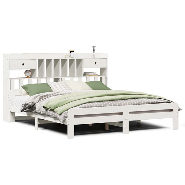 vidaXL Cama con estantería sin colchón madera maciza blanca 180x200 cm
