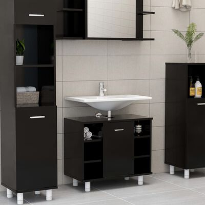 vidaXL Juego de muebles de baño 4 pzas madera ingeniería negro