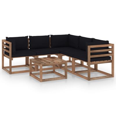 vidaXL Set de muebles de jardín 6 pzs madera impregnada cojines negros