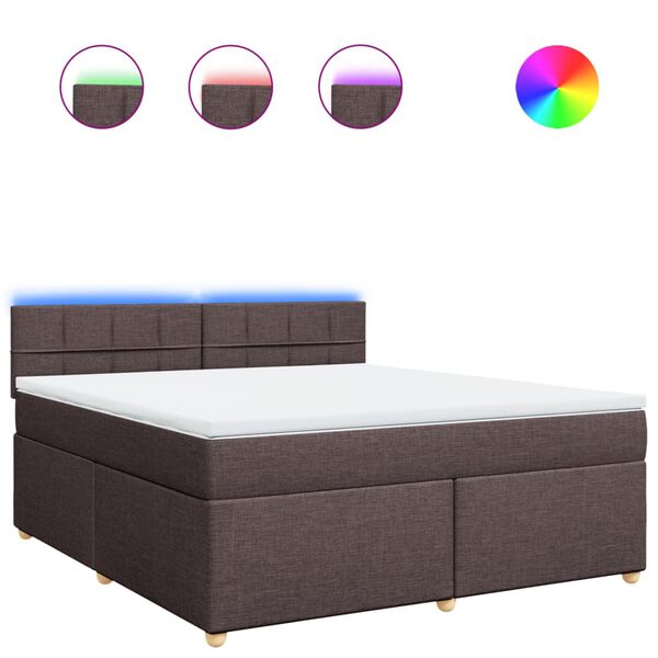 vidaXL Cama box spring con colch&oacute;n tela marr&oacute;n oscuro 180x200 cm