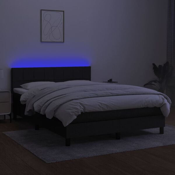 vidaXL Cama box spring colch&oacute;n y luces LED tela negro 140x190 cm
