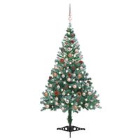 vidaXL Árbol de navidad glaseado con LEDs, bolas y piñas 150 cm